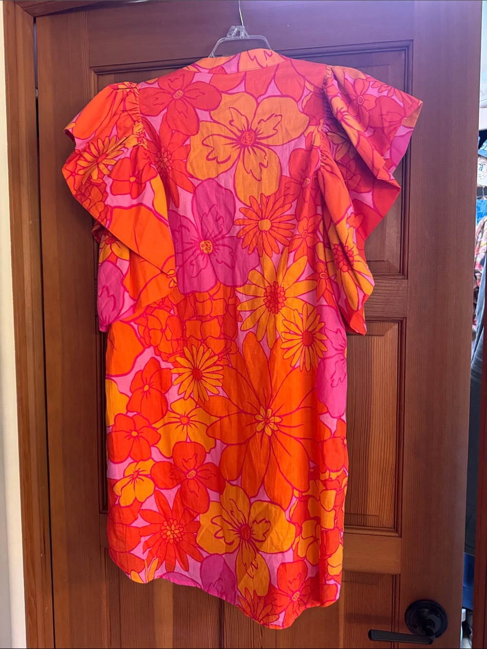 NWT J.Marie Vibrant Floral Ruffle Sleeve Dress in Orange & Pink - Picture 4 of 5